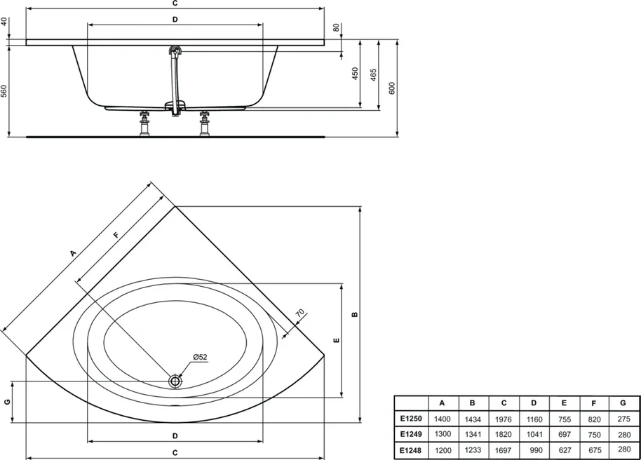 Встраиваемая акриловая ванна Ideal Standard Connect Air E124901 130х130, размер 130х130, цвет белый - фото 2