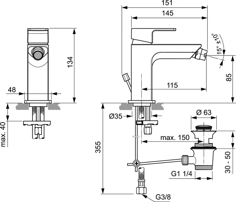 Смеситель для биде Ideal Standard EDGE A7118AA, цвет хром - фото 3