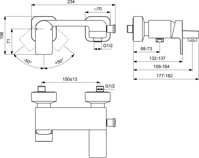 Смеситель для ванны или для душа Ideal Standard EDGE A7121AA, цвет хром - фото 2