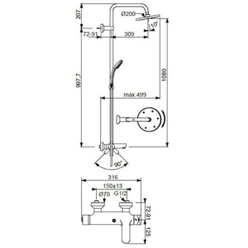 Стойка Ideal Standard Idealrain Eco B1097AA, цвет хром - фото 3