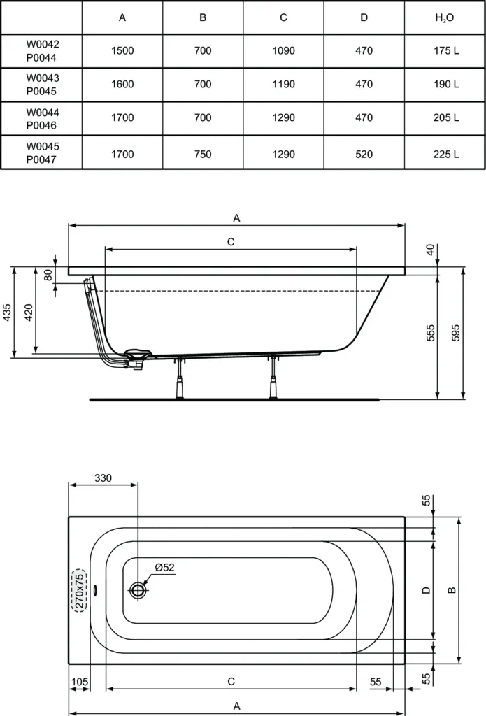 Ванна акриловая 150х70 Ideal Standard Simplcity W004201, размер 150x70, цвет белый - фото 2