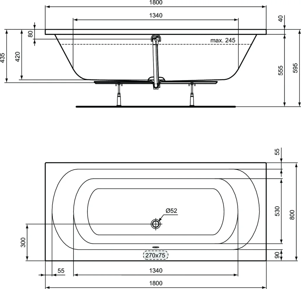 Ванна акриловая 180x80 Ideal Standard Simplcity W004601, размер 180x80, цвет белый - фото 2