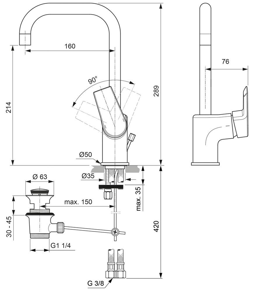 Смеситель для раковины Ideal Standard Tesi A6571AA, цвет хром - фото 2