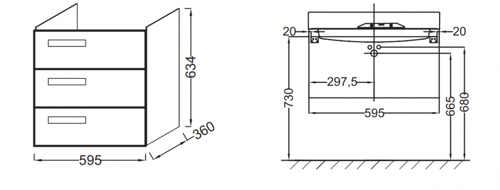 Мебель для ванной комнаты Jacob Delafon EB1306-E10 Rytmik 60 см., 3 ящика, для раковины ЕХR112-Z (квебекский дуб), подвесная, цвет бежевый EB1306-E10 Rytmik 60 см., 3 ящика, для раковины ЕХR112-Z (квебекский дуб), подвесная - фото 5