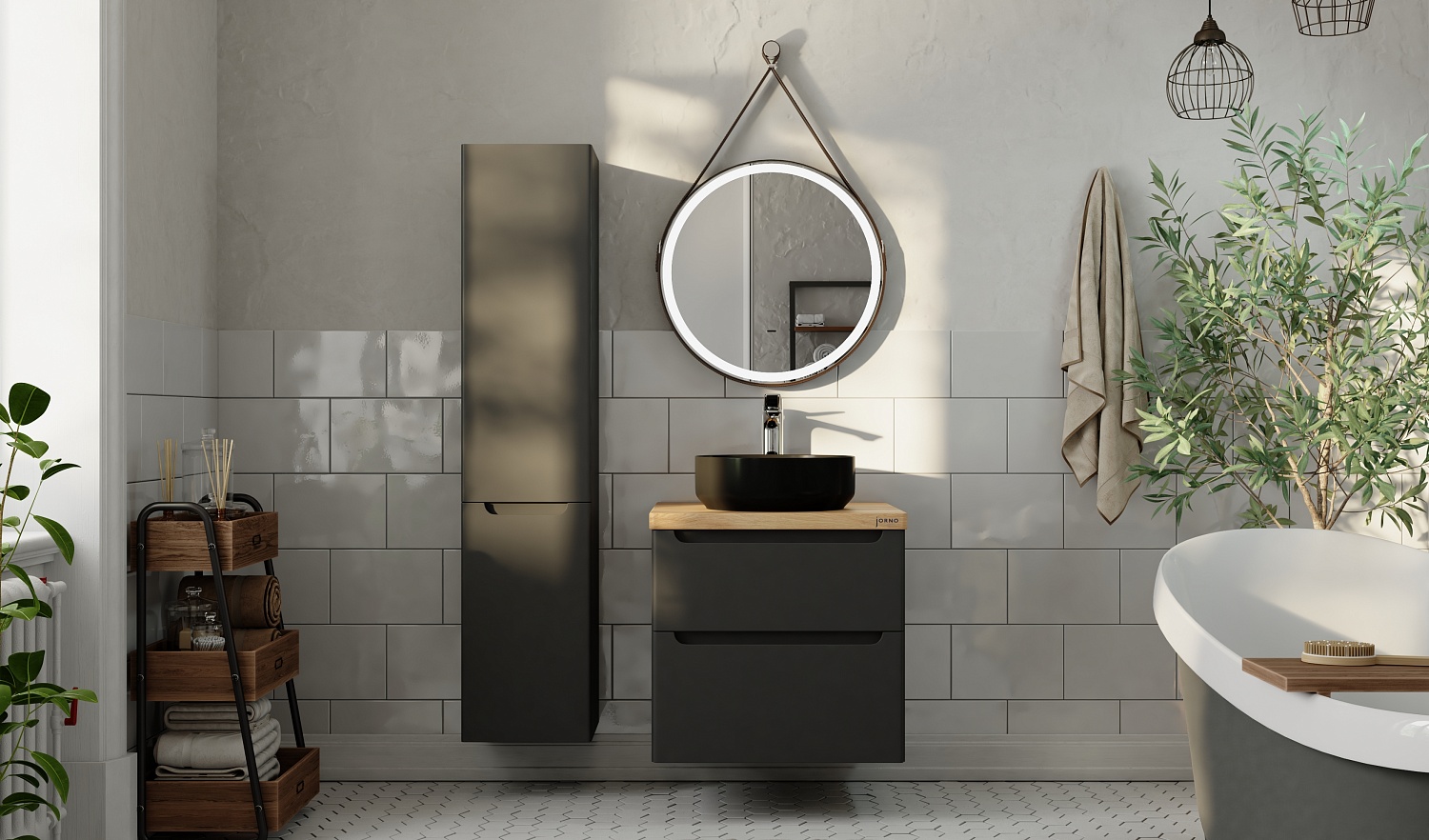 Мебель для ванной комнаты Jorno Wood 60 см подвесная антрацит 53595₽