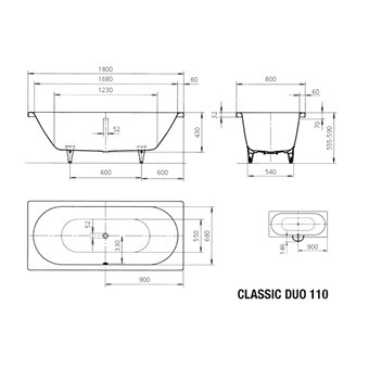 Стальная ванна Kaldewei Classic Duo 180x80 2910.0001.3001 С покрытием Easy Clean 180x80, размер 180x80, цвет белый - фото 3