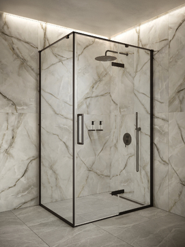 Душевой уголок Knotlor SHELL CRYSTAL 120х90 HDIP120CG0BL + SP090CG0BL стекло прозрачное, профиль матовый черный