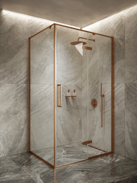 Душевой уголок Knotlor SHELL CRYSTAL 120х90 HDIP120CG0RB + SP090CG0RB стекло прозрачное, профиль бронза