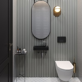 Фото Маленькая раковина для туалета Lavinia Boho Bathroom Sink 38х14 33311022 подвесная, из фарфора, прямоугольная, черная матовая