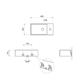 Фото Маленькая раковина для туалета Lavinia Boho Bathroom Sink 40х20 33311024 подвесная, из фарфора, прямоугольная, черная матовая