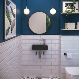 Фото Маленькая раковина для туалета Lavinia Boho Bathroom Sink 40х20 33311024 подвесная, из фарфора, прямоугольная, черная матовая
