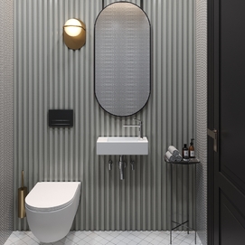 Фото Маленькая раковина для туалета Lavinia Boho Bathroom Sink 43х18 33311043 подвесная, из фарфора Slim, прямоугольная, белая глянцевая