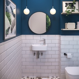 Фото Маленькая раковина для туалета Lavinia Boho Bathroom Sink 40х22 33311047 подвесная, из фарфора, полукруглая, белая глянцевая