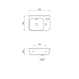 Фото Маленькая раковина для туалета Lavinia Boho Bathroom Sink 37х25 33311065 подвесная, из фарфора Slim, прямоугольная, белая глянцевая