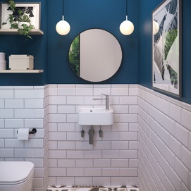 Фото Маленькая раковина для туалета Lavinia Boho Bathroom Sink 37х25 33311065 подвесная, из фарфора Slim, прямоугольная, белая глянцевая