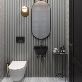 Фото Маленькая раковина для туалета Lavinia Boho Bathroom Sink 35х36 33311078 подвесная, из фарфора, прямоугольная, черная матовая