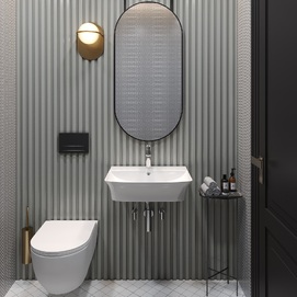 Фото Маленькая раковина для туалета Lavinia Boho Bathroom Sink 55х42 33311081 подвесная, из фарфора, прямоугольная, белая глянцевая