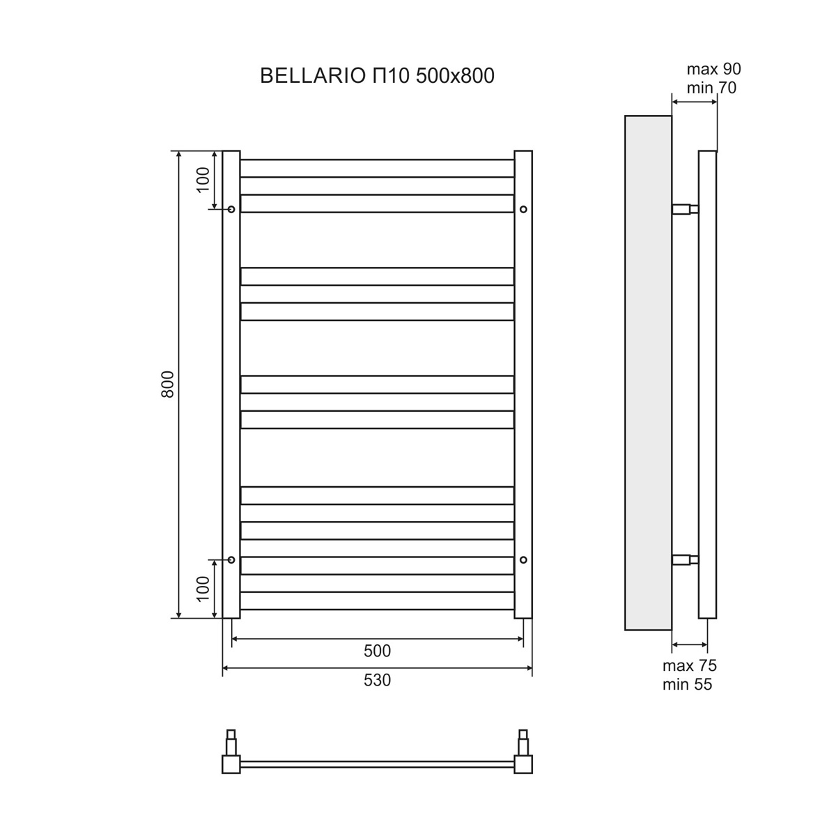 Полотенцесушитель LeMark Lemark Bellario LM68810E П10 500x800, правый, размер 50x80, цвет хром LM68810E R - фото 2