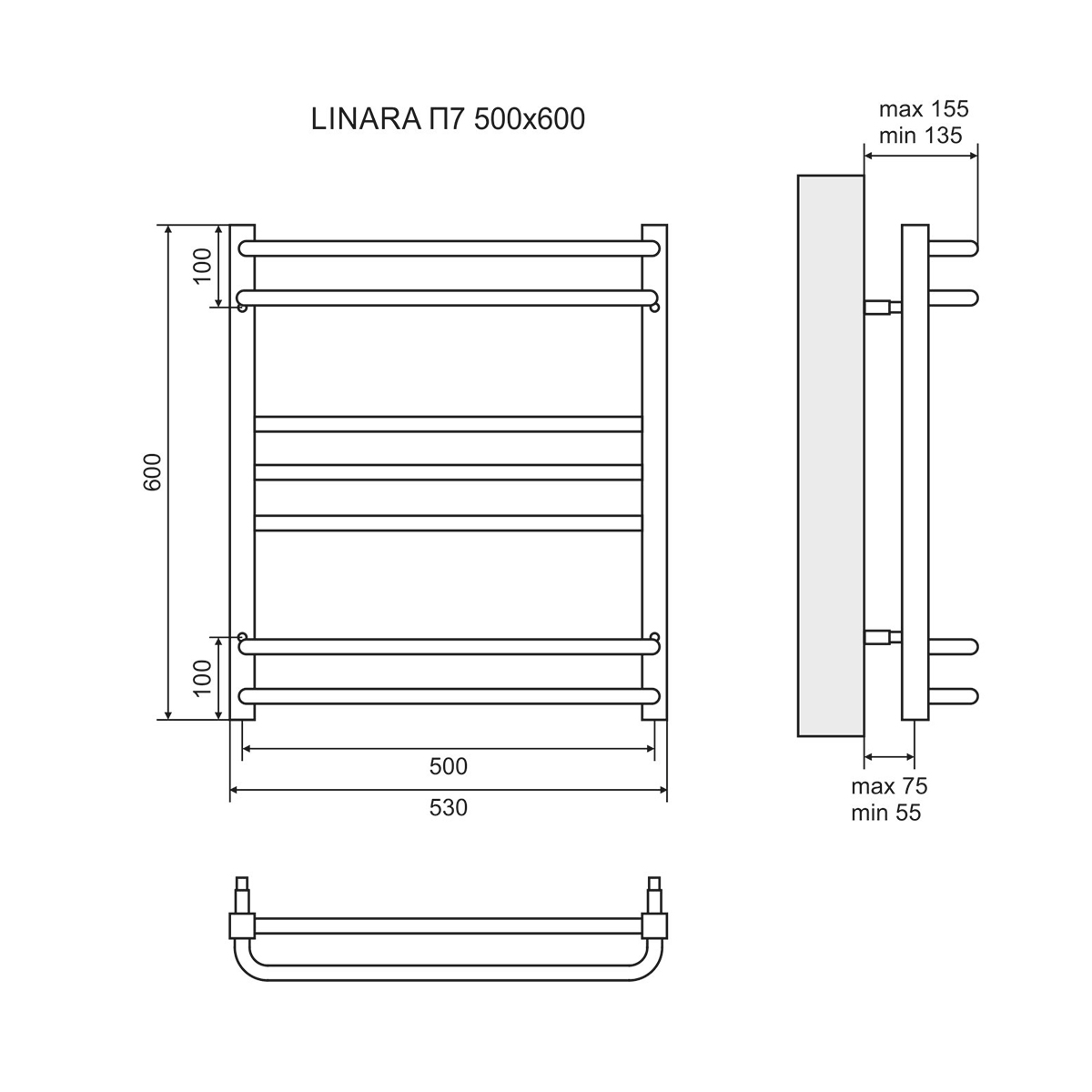 Полотенцесушитель LeMark Lemark Linara LM04607E П7 500x600, левый, размер 50x60, цвет хром LM04607E L - фото 3