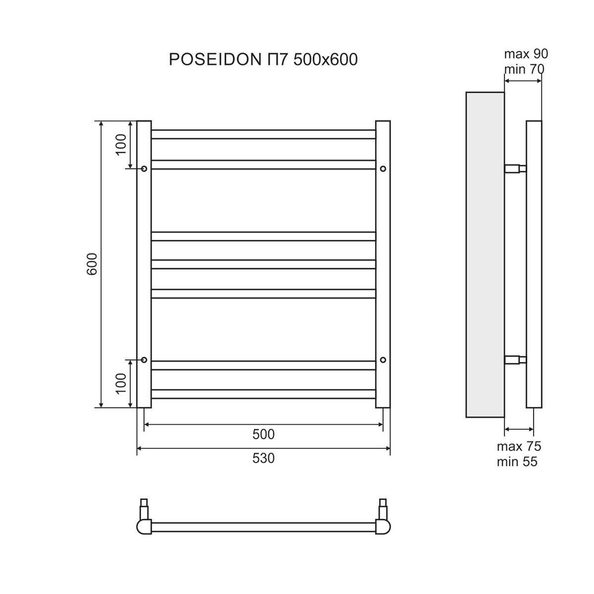 Полотенцесушитель LeMark Lemark Poseldon LM42607E П7 500x600, левый, размер 50x60, цвет хром - фото 4