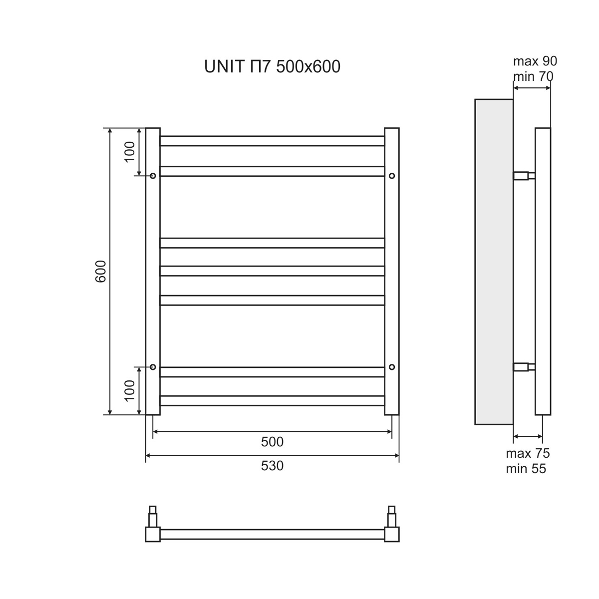 Полотенцесушитель LeMark Lemark Unit LM45607E П7 500x600, правый, размер 50x60, цвет хром - фото 2