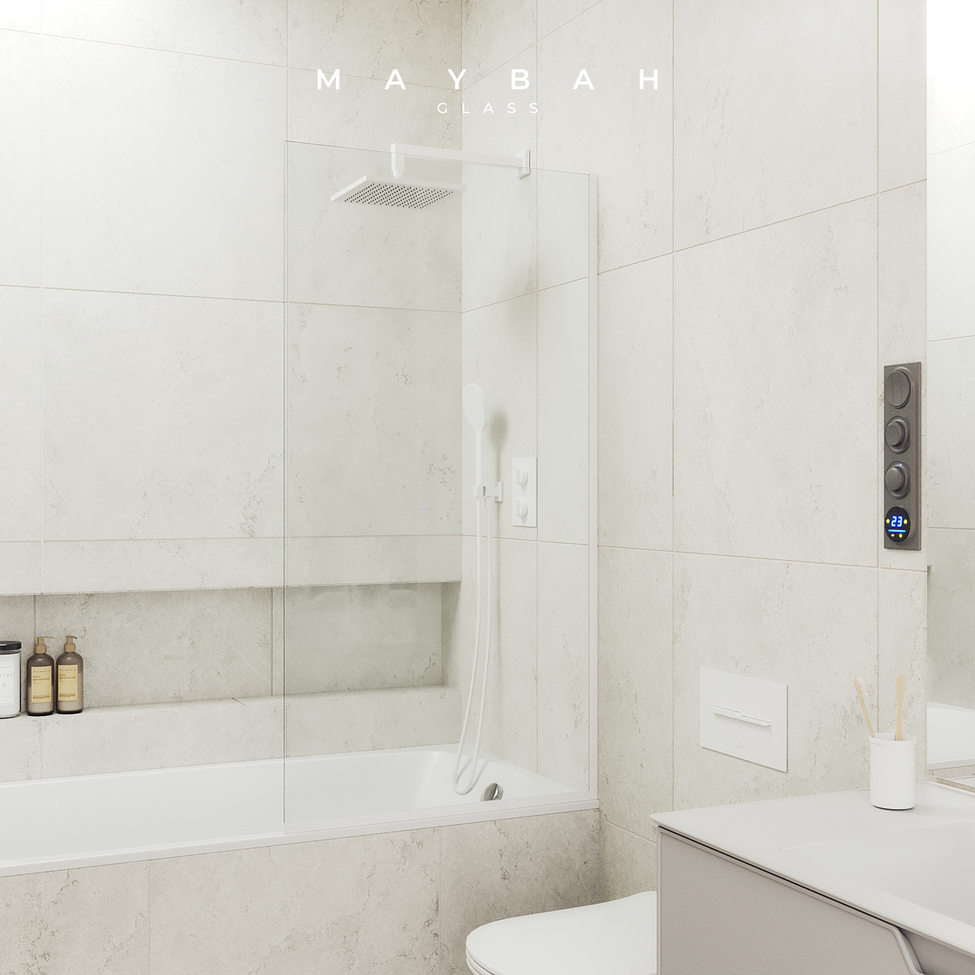 Шторка для ванны MaybahGlass 30х140 MGV-248-1у стекло прозрачное, профиль белый