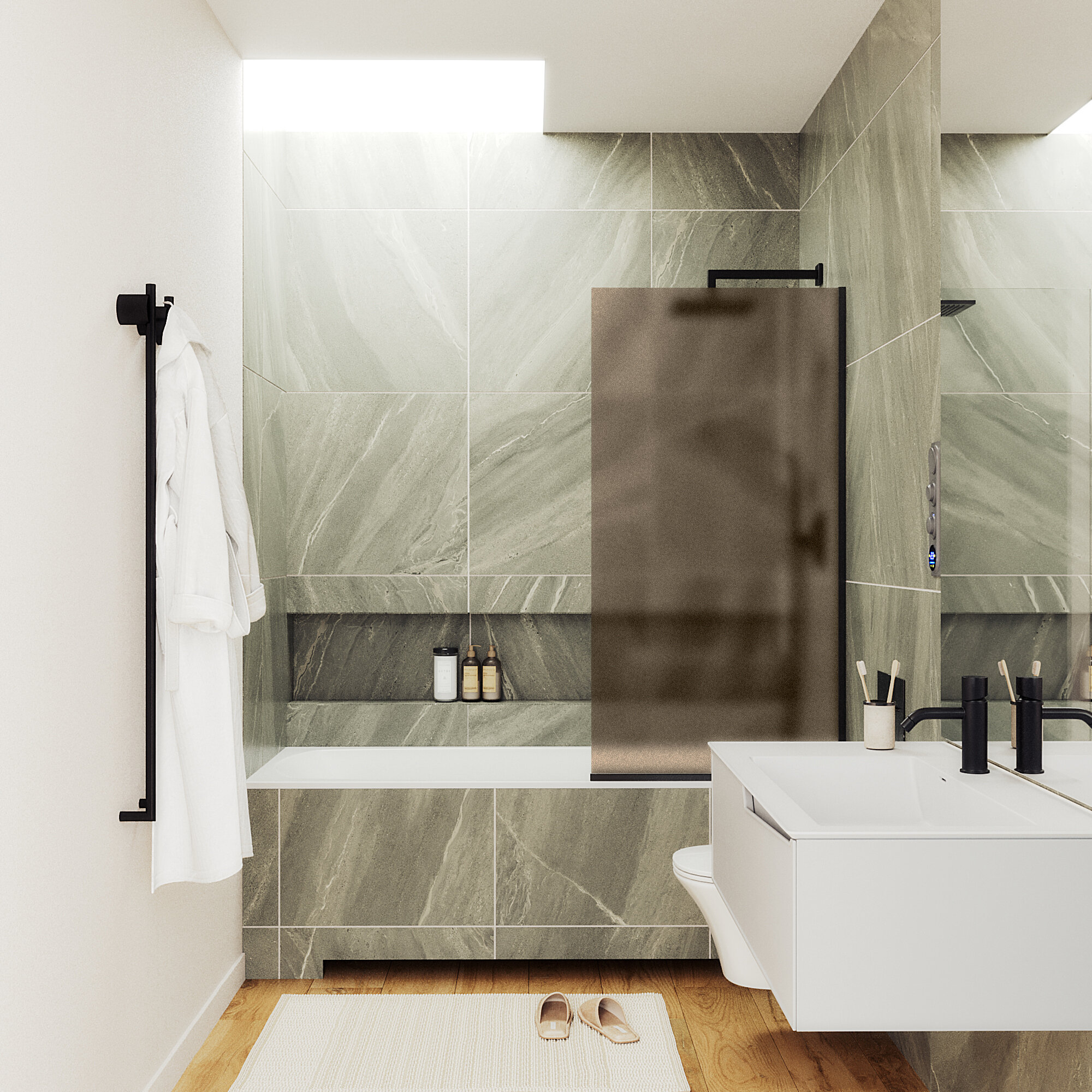 Шторка для ванны MaybahGlass 30х140 MGV-249-6у стекло бронза матовая профиль черный 5522₽