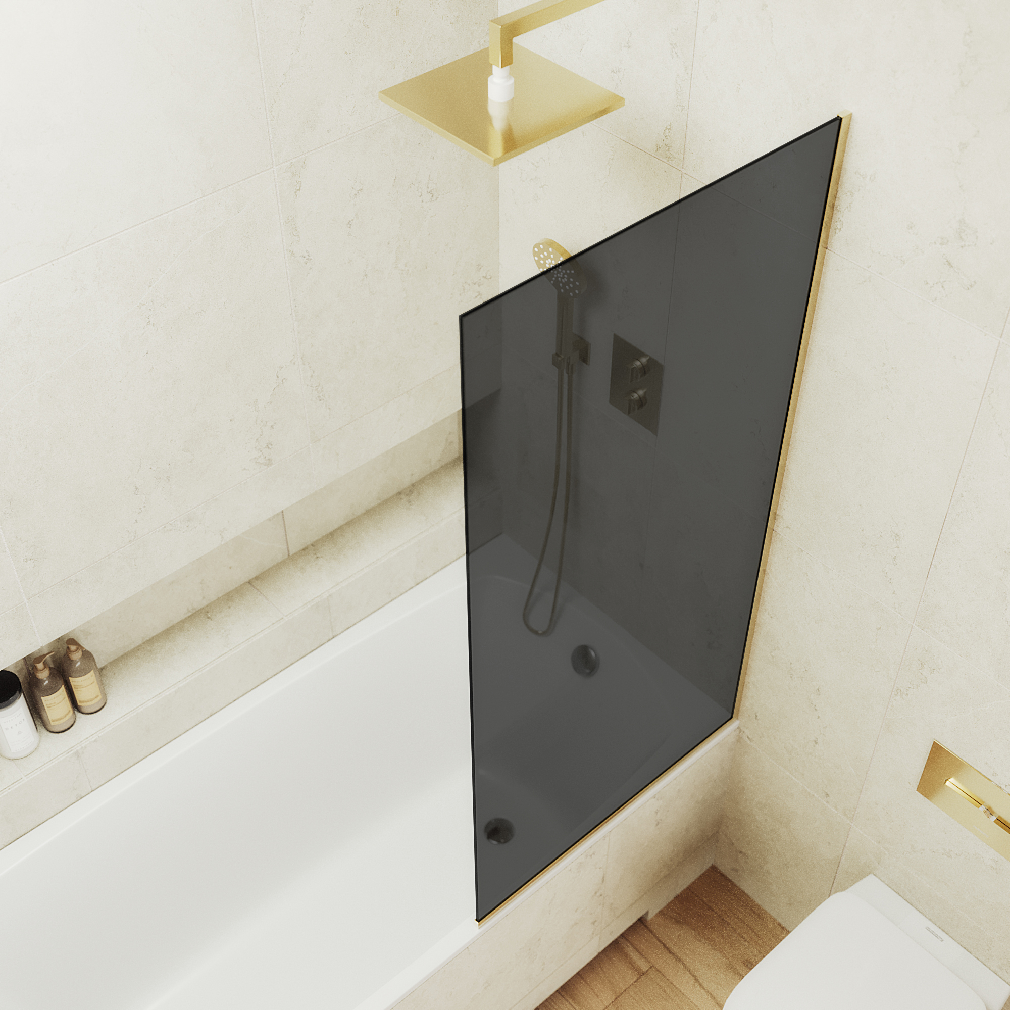 Шторка для ванны MaybahGlass 40х140 MGV-78-3у стекло графит, профиль золото - фото 3