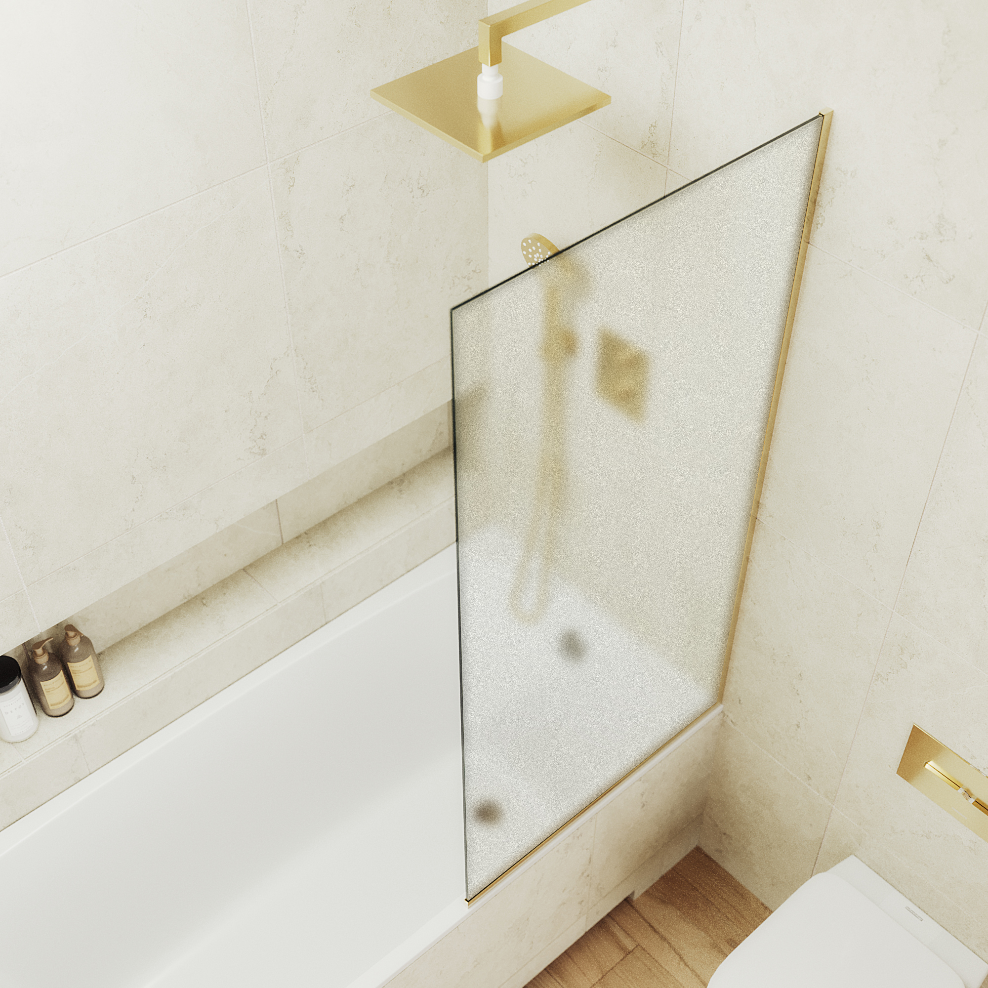 Шторка для ванны MaybahGlass 40х140 MGV-90-3у стекло сатин, профиль золото - фото 3