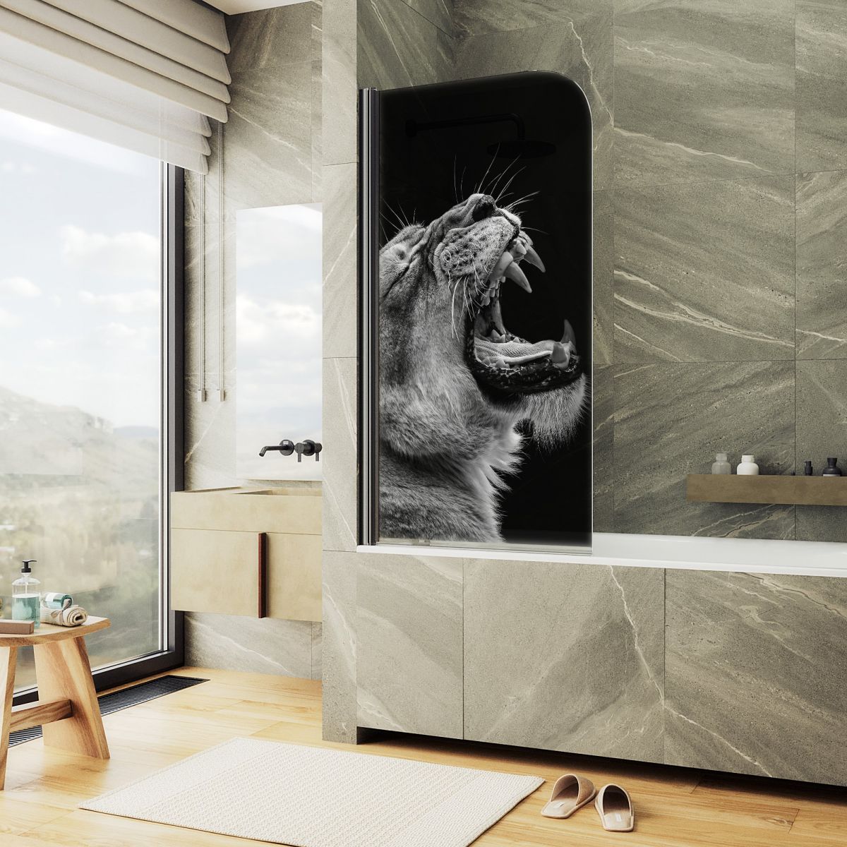 Шторка для ванны MaybahGlass 60x140 MGV-928-ФП002-6 стекло с фотопечатью профиль черный 12019₽