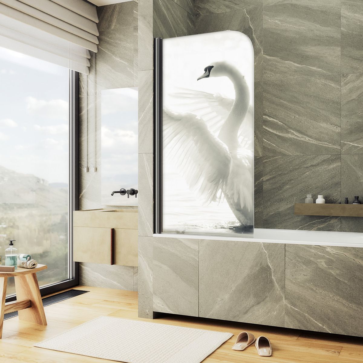 Шторка для ванны MaybahGlass 60x140 MGV-928-ФП003-6 стекло с фотопечатью профиль черный 12019₽