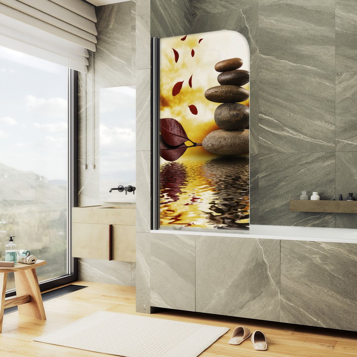 Шторка для ванны MaybahGlass 60x140 MGV-928-ФП008-6 стекло с фотопечатью профиль черный 12019₽