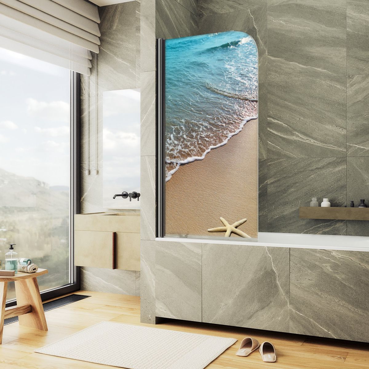 Шторка для ванны MaybahGlass 60x140 MGV-928-ФП009-6 стекло с фотопечатью профиль черный 12019₽