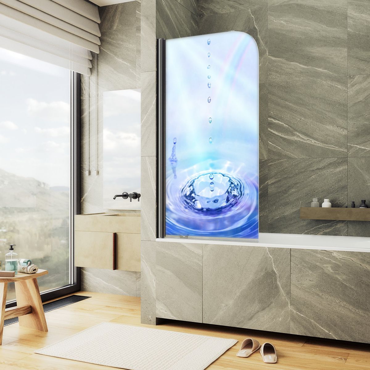 Шторка для ванны MaybahGlass 60x140 MGV-928-ФП012-6 стекло с фотопечатью профиль черный 12019₽