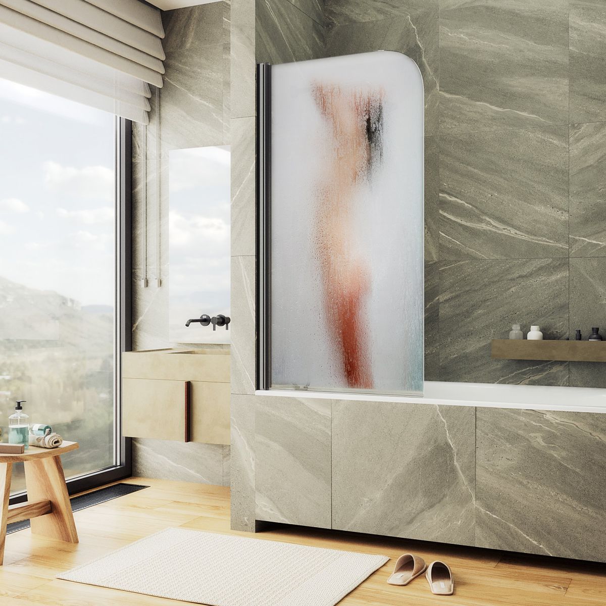 Шторка для ванны MaybahGlass 60x140 MGV-928-ФП014-6 стекло с фотопечатью профиль черный 12019₽