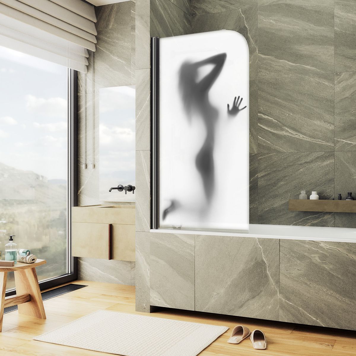 Шторка для ванны MaybahGlass 60x140 MGV-928-ФП017-6 стекло с фотопечатью профиль черный 12019₽