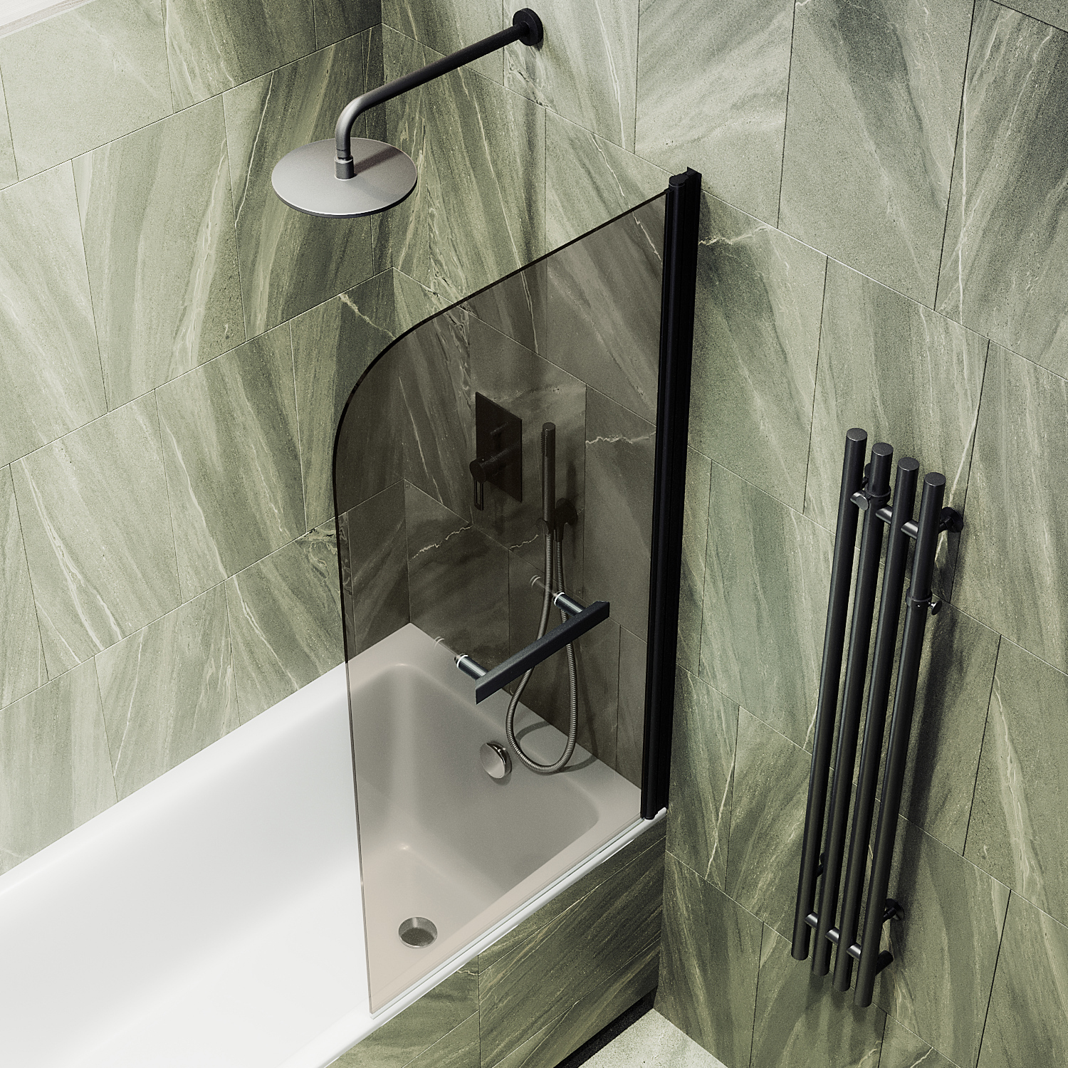 Шторка для ванны MaybahGlass 70х140 MGV-789-6 с полотенцедержателем, стекло бронза, профиль черный - фото 2