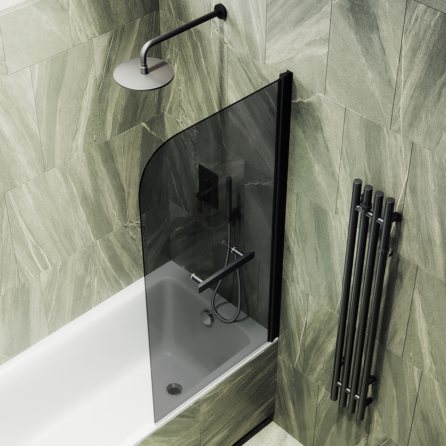 Шторка для ванны MaybahGlass 70х140 MGV-791-6 с полотенцедержателем, стекло графит, профиль черный - фото 2