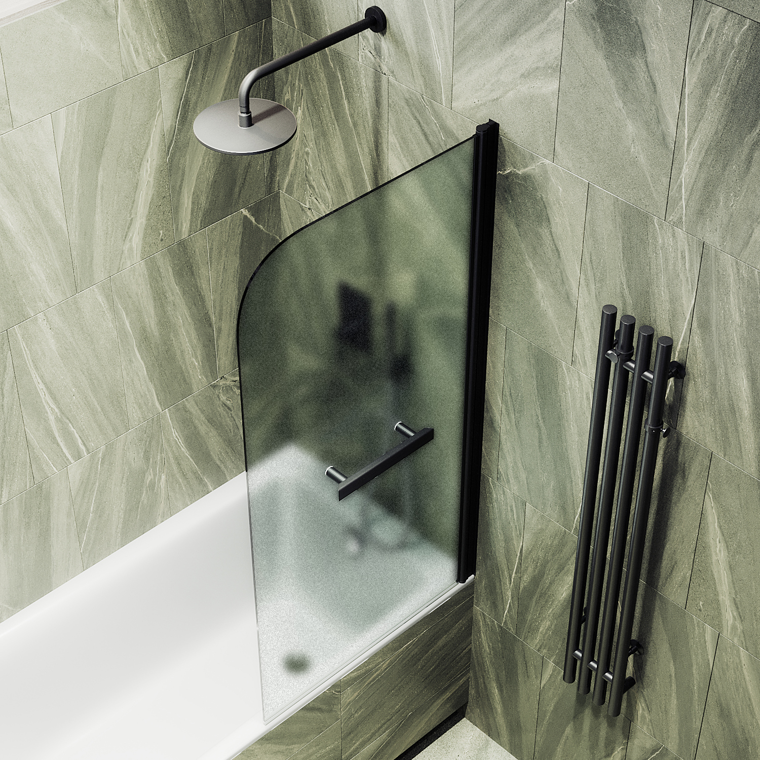 Шторка для ванны MaybahGlass 70х140 MGV-793-6 с полотенцедержателем, стекло сатин, профиль черный - фото 2