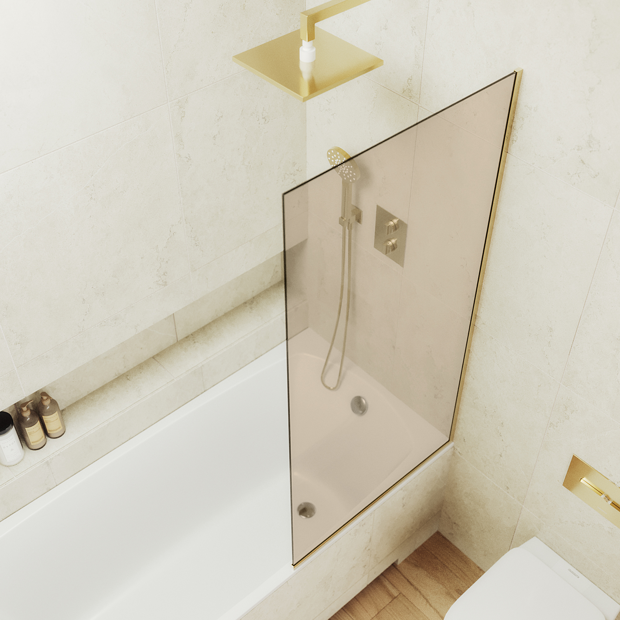 Шторка для ванны MaybahGlass 80х140 MGV-70-3у стекло бронза, профиль золото - фото 3