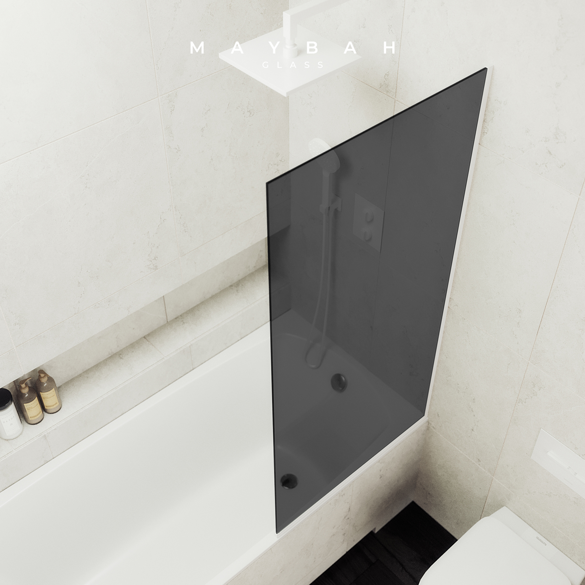 Шторка для ванны MaybahGlass 80х140 MGV-82-1у стекло графит, профиль белый - фото 3