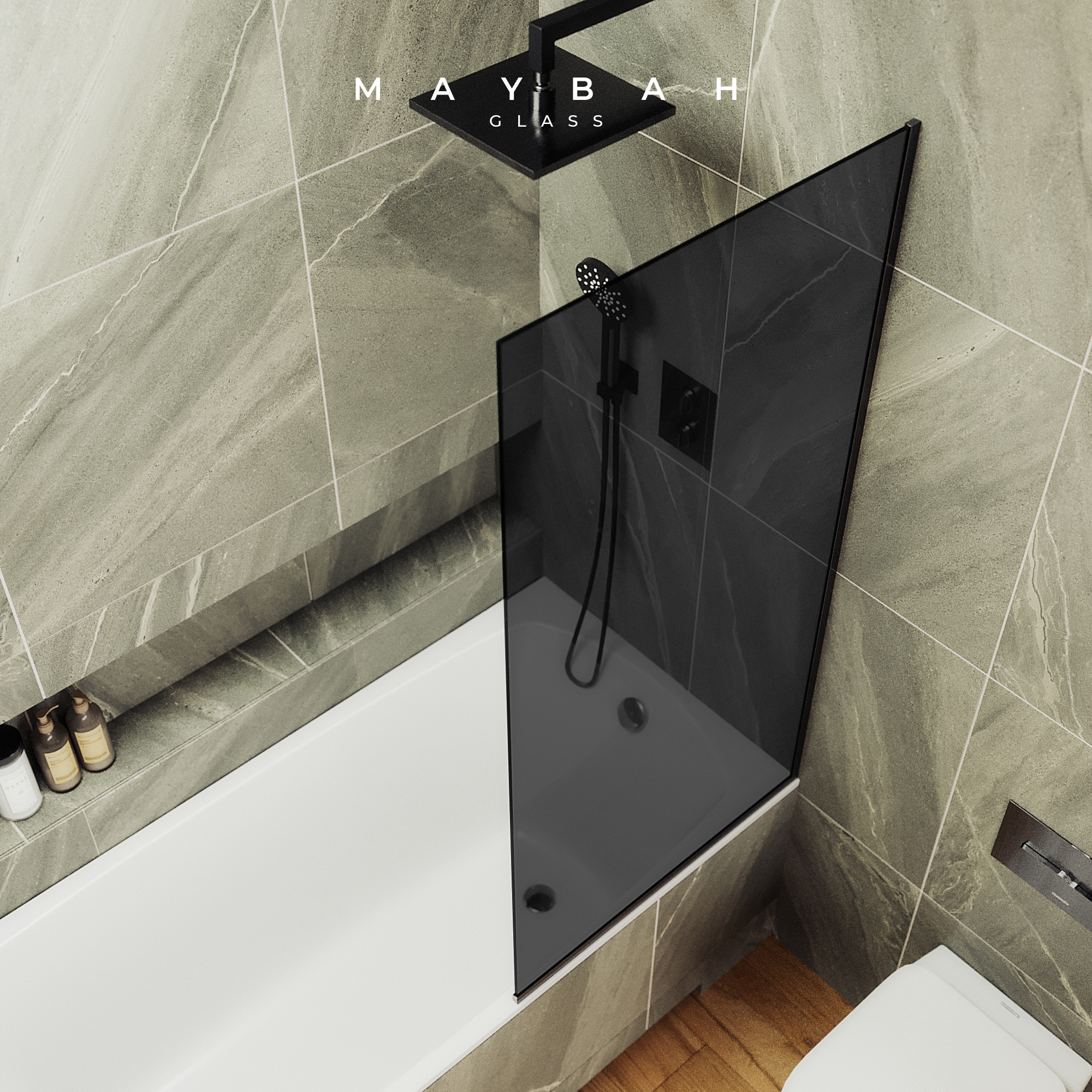 Шторка для ванны MaybahGlass 80х140 MGV-82-6у стекло графит, профиль черный - фото 3