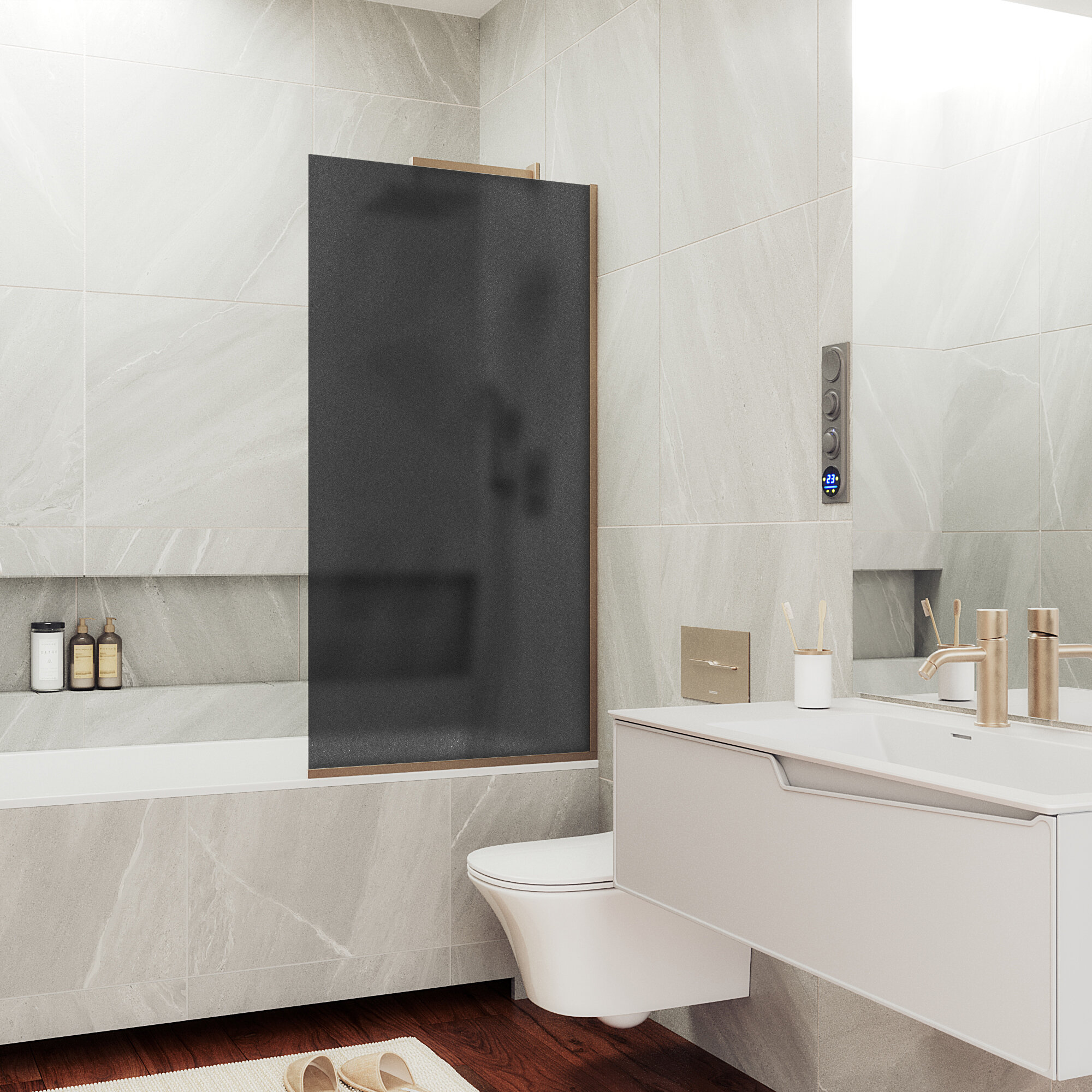 Шторка для ванны MaybahGlass 80х140 MGV-88-2у стекло графит матовый профиль бронза 10596₽