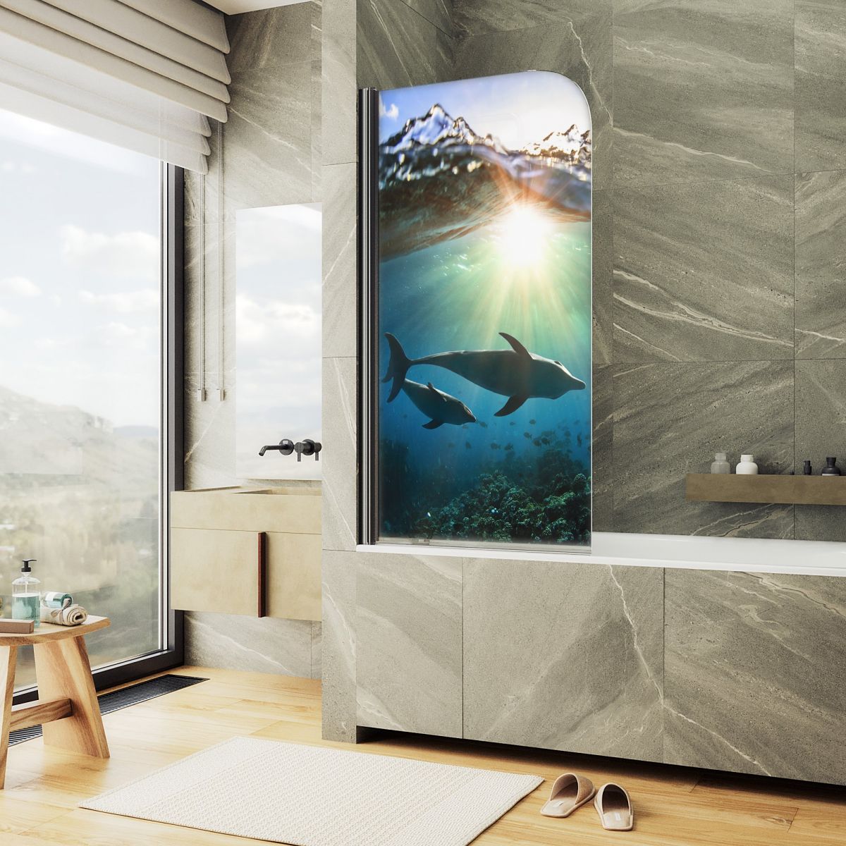 Шторка для ванны MaybahGlass 80x140 MGV-930-ФП004-6 стекло с фотопечатью профиль черный 13634₽