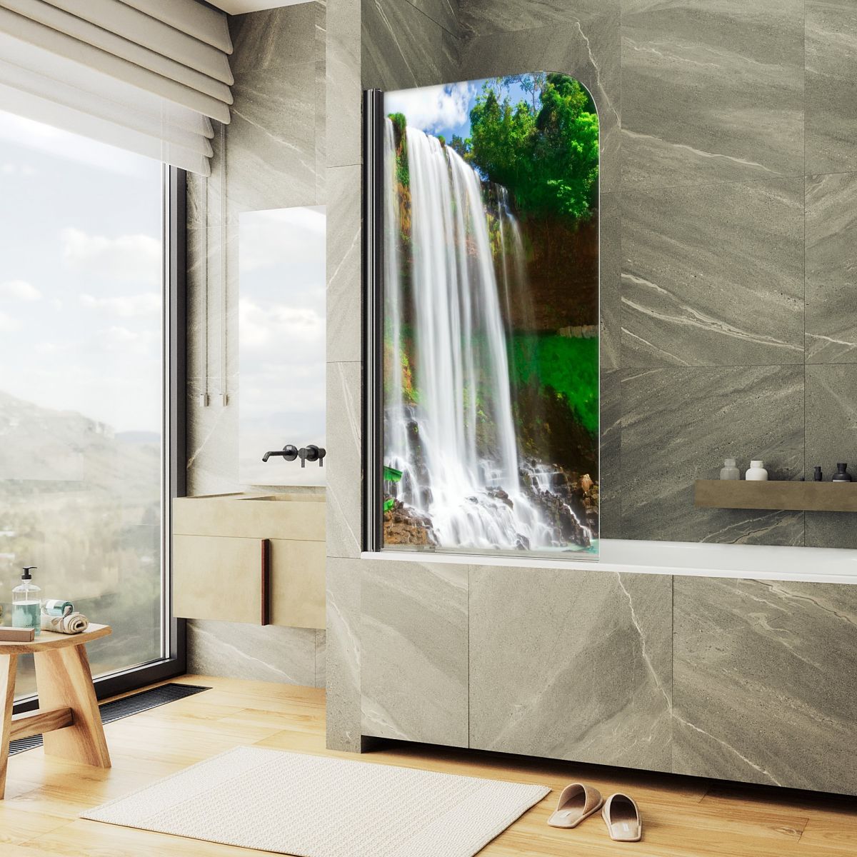 Шторка для ванны MaybahGlass 80x140 MGV-930-ФП007-6 стекло с фотопечатью профиль черный 13634₽