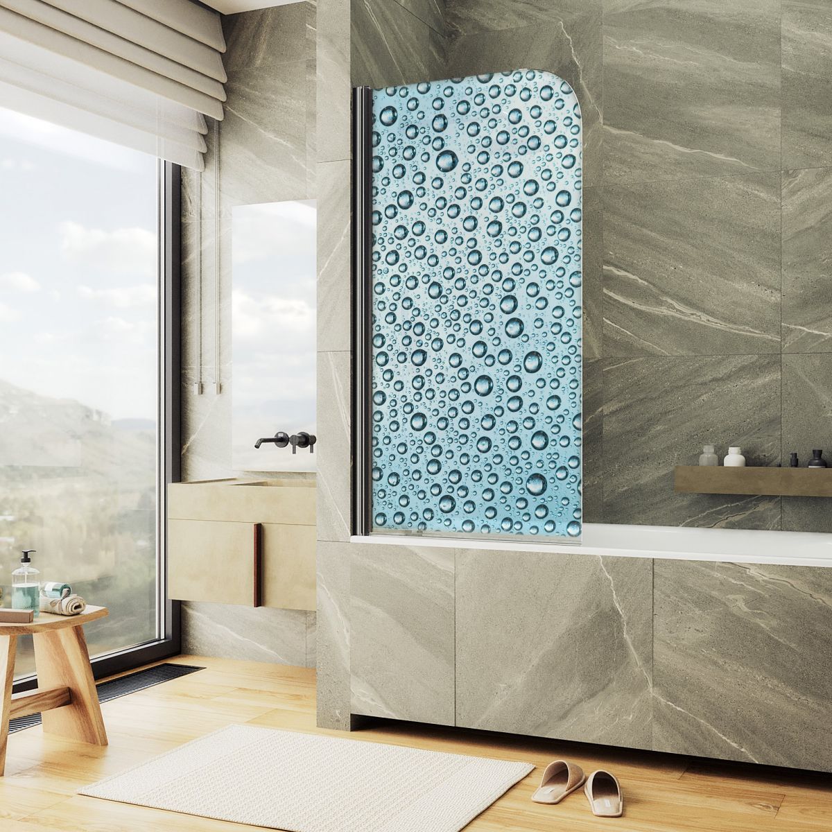 Шторка для ванны MaybahGlass 80x140 MGV-930-ФП011-6 стекло с фотопечатью профиль черный 13634₽