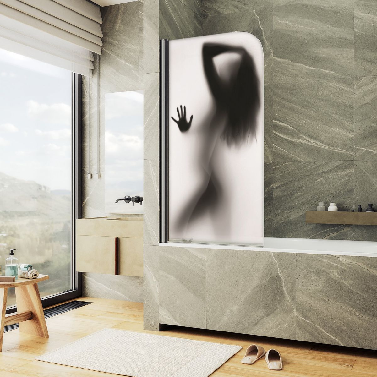 Шторка для ванны MaybahGlass 80x140 MGV-930-ФП015-6 стекло с фотопечатью профиль черный 13634₽