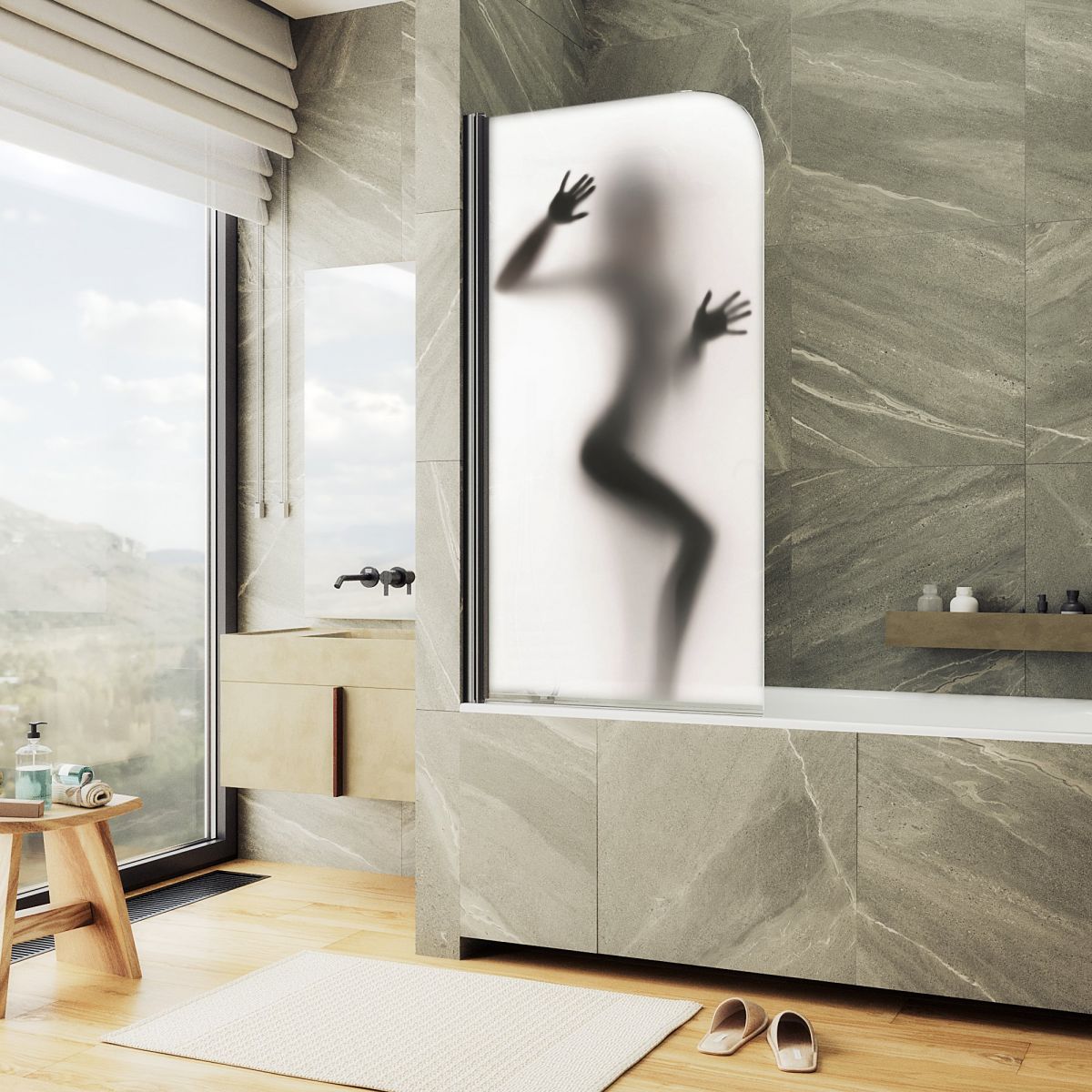 Шторка для ванны MaybahGlass 80x140 MGV-930-ФП016-6 стекло с фотопечатью профиль черный 13634₽