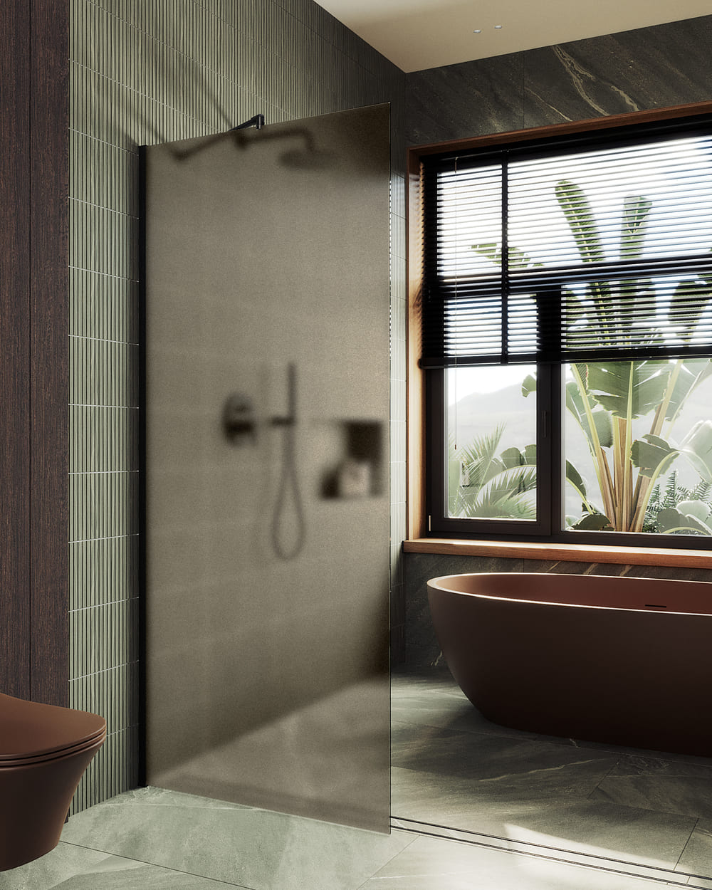 Душевая перегородка MaybahGlass 99x195 MGD-1354-6ш стекло бронза матовая, профиль черный