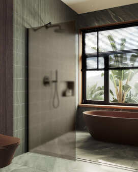 Душевая перегородка MaybahGlass 99x195 MGD-1354-6ш стекло бронза матовая, профиль черный